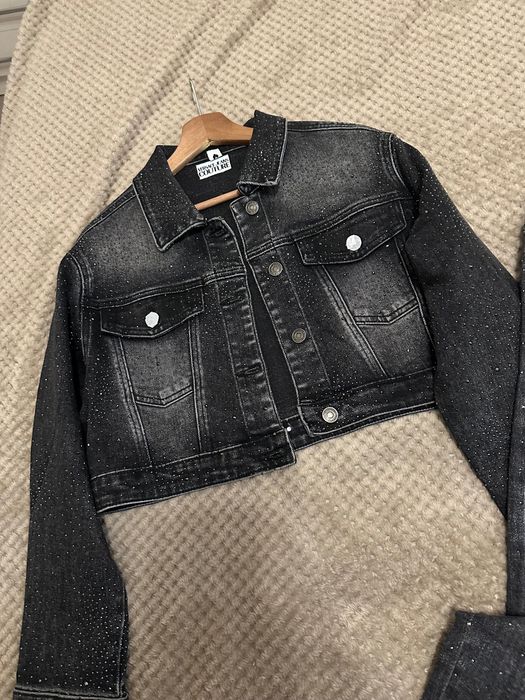 Set de blugi cu strasuri geacă + pantaloni Versace Jean Couture