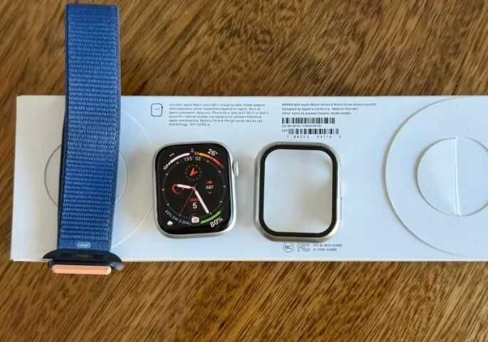 Apple watch silver, seria 9, 45 mm, EKG GPS, Oxigen, full box – excelent