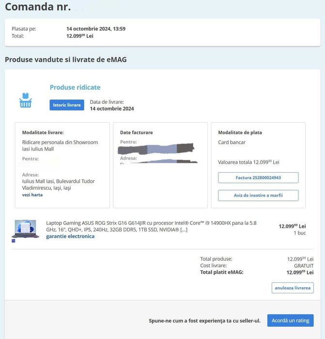 Laptop Gaming 16'' ROG Strix G16 240Hz i9-14900HX 32GB 1TBSSD RTX 4070