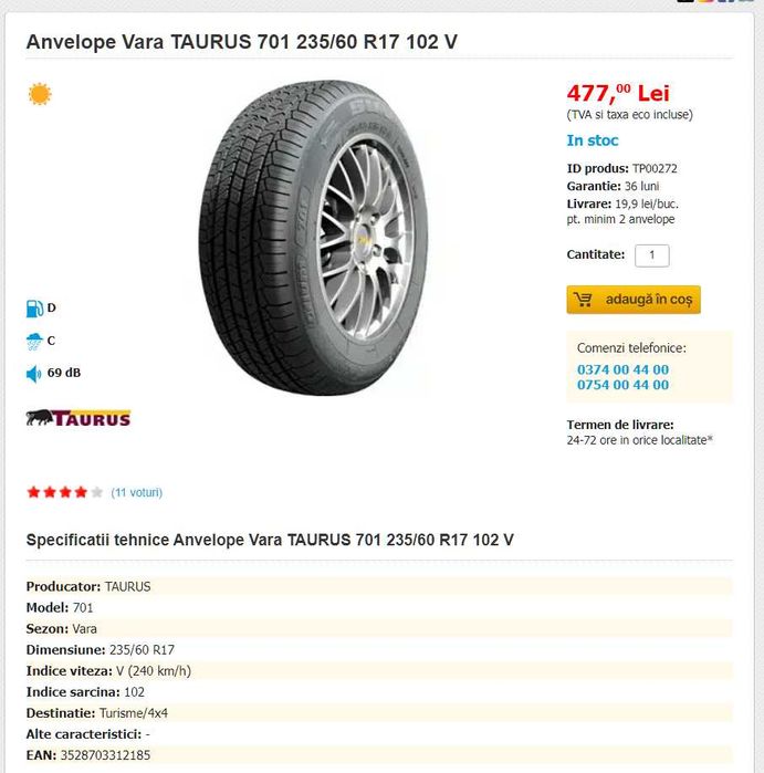 Set 4 anvelope Taurus 701 SUV all season 4x4 235 60 r17 102v DOT 2021