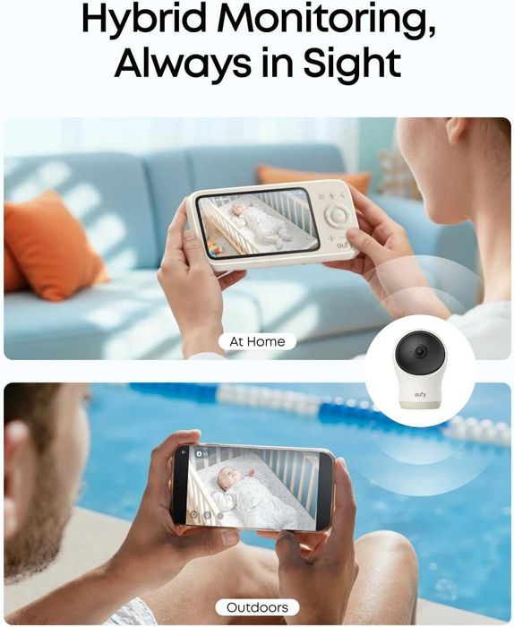 Бебефон eufy C10 с 2K HD камера, 4.5" 480p дисплей, 4× увеличение