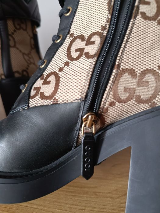 Оригинални дамски боти Gucci Jumbo GG Canvas Leather Boots