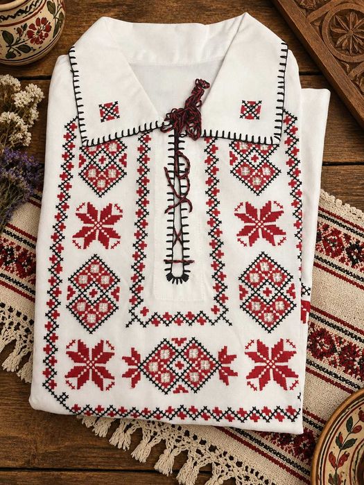 Cămașă tradițională bărbați M, bumbac, brodată – nouă