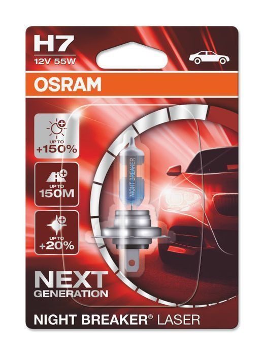 Bec auto H7 12V 55W Px26d Osram NightBreaker Laser +150% mai multa lumina, culoare temperatura 3750K; 64210NL