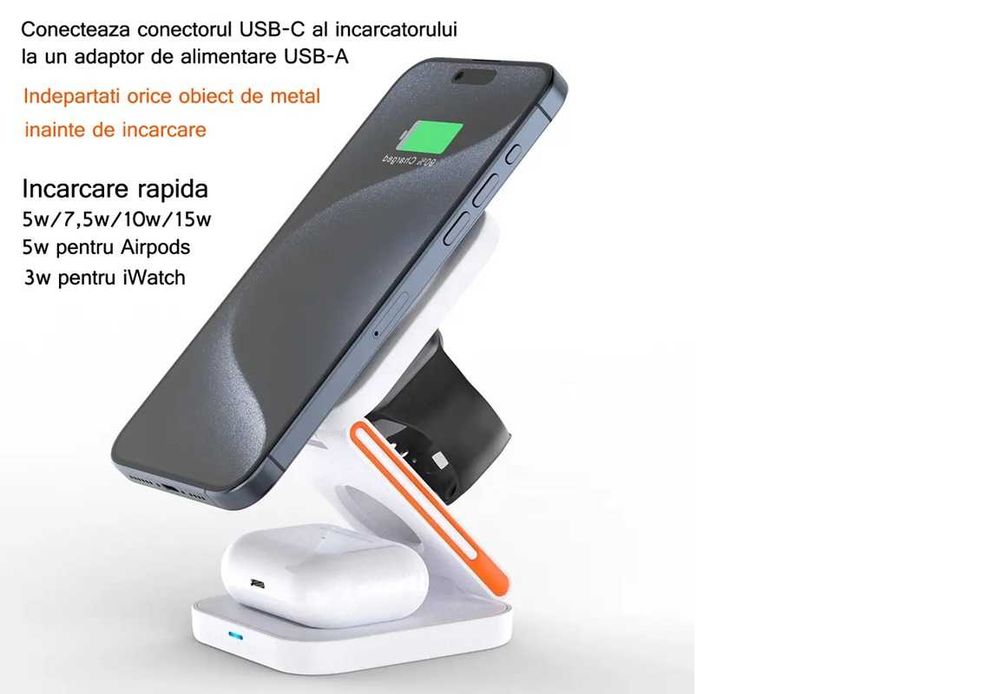 Incarcator wireless 3 in 1, compatibil cu iPhone, Airpods ,Apple Watch