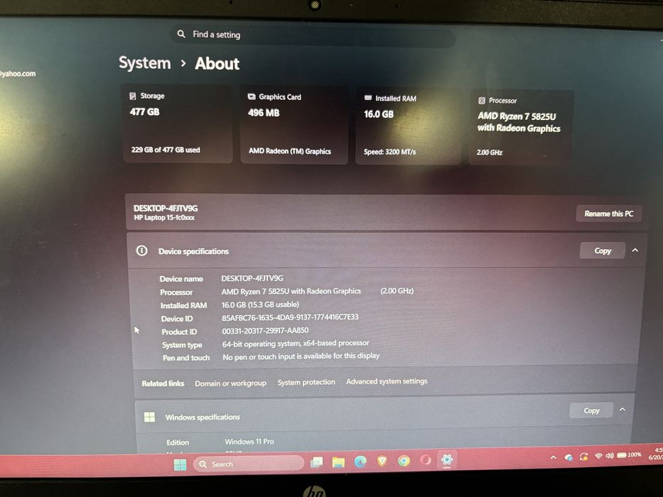 Laptop HP 15-fc0048nq, Ryzen 7 5825U, 16GB RAM, SSD 512GB – Ca nou