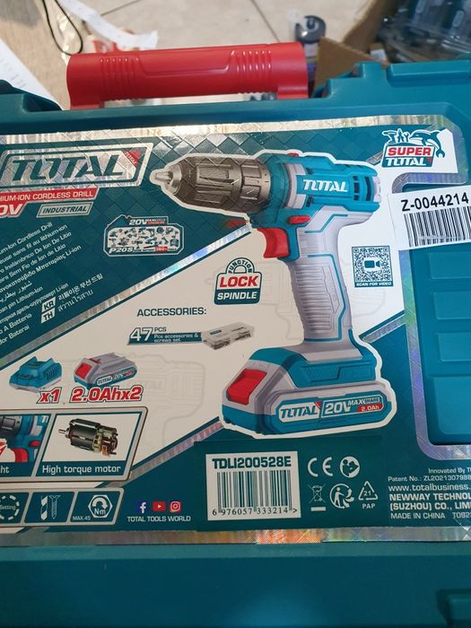 Акумулаторен винтоверт TOTAL Industrial, 20 V, 2 x 2.0 Ah Li-Ion, 45 N