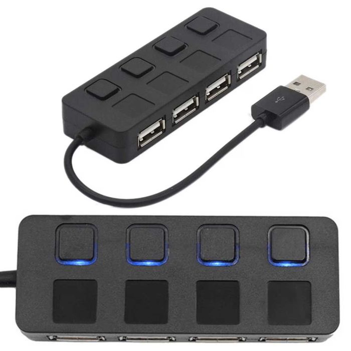 USB разклонител хъб, 4 порта USB 2.0, LED индикатори, 480MBp/s