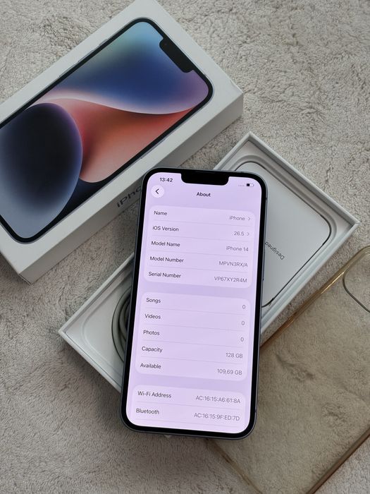 iPhone 14 Blue ca nou 91% 128 GB full box 5G Husa+ Cablu