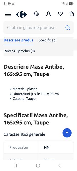 Masa de gradina plastic culoare taupe