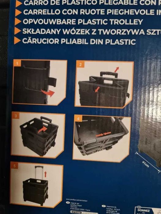 Carucior pliabil din plastic pentru cumparaturi, marfa bagaje 25kg NOU