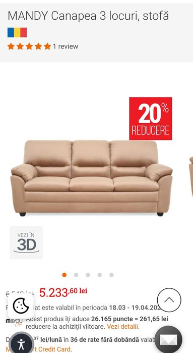 Canapea stofa 3 locuri, extensibila Mobexpert