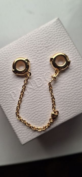 Lanț de siguranță Pandora S925, suflat cu aur, nou fără etichetă.