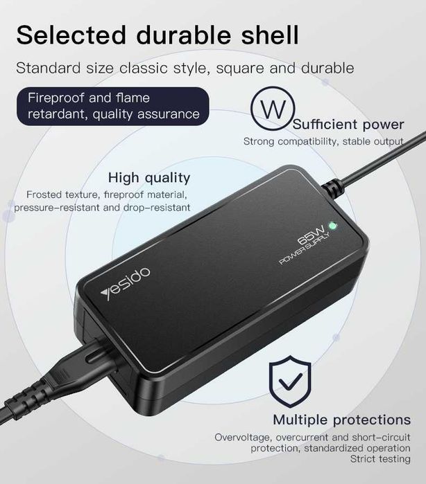 Yesido CG11E 65W 15в1 Универсальное зарядное устройство для ноутбуков