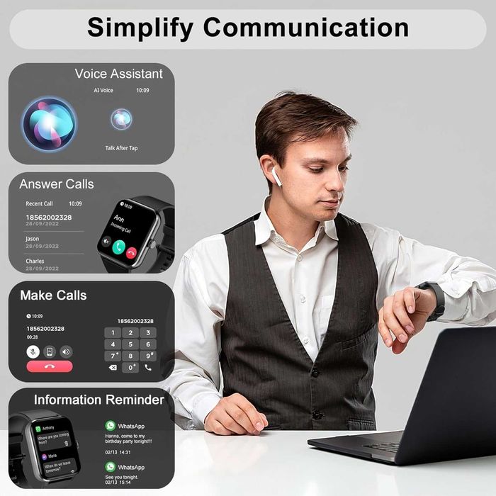 Смарт часовник IOWODO, монитор за сърдечен ритъм, IP68, iOS Android