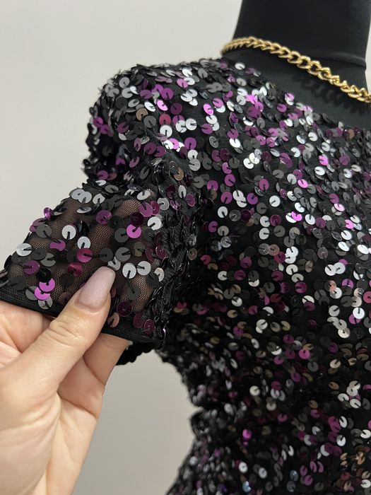 Bluza tip tricou cu paiete mov negru