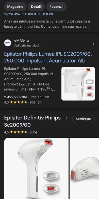 Epilator Philips Lumea IPL SC2009/00, 250.000 impulsuri, Acumulator.