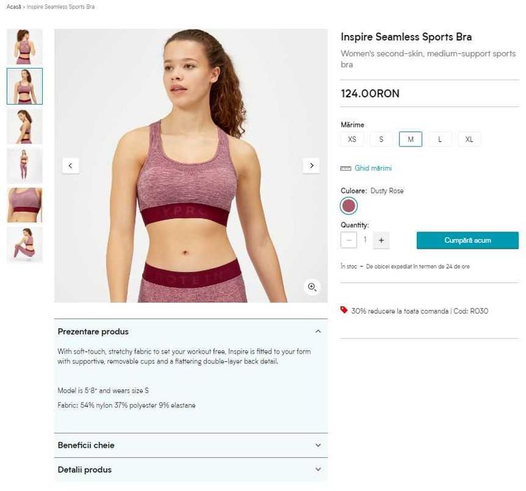 Vand set bustiera & colanti, aproape noi, culoare roz/rosie, marimea M