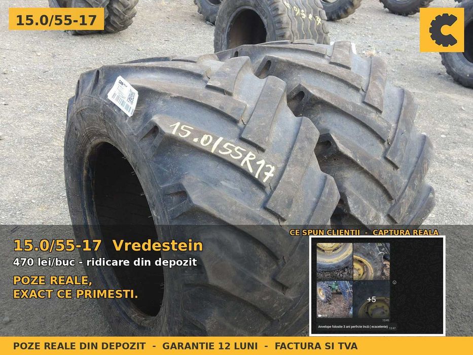 ANVELOPE 15.0/55-17 380/55-17 15.0 55-17 Vredestein Cauciucuri Remorca Cisterna Presa Baloti Imprastietoare Implement Flotatie Second Hand GARANTIE