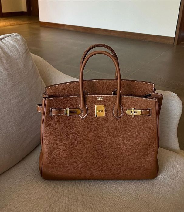 Дамска кафява кожена чанта Birkin 35sm