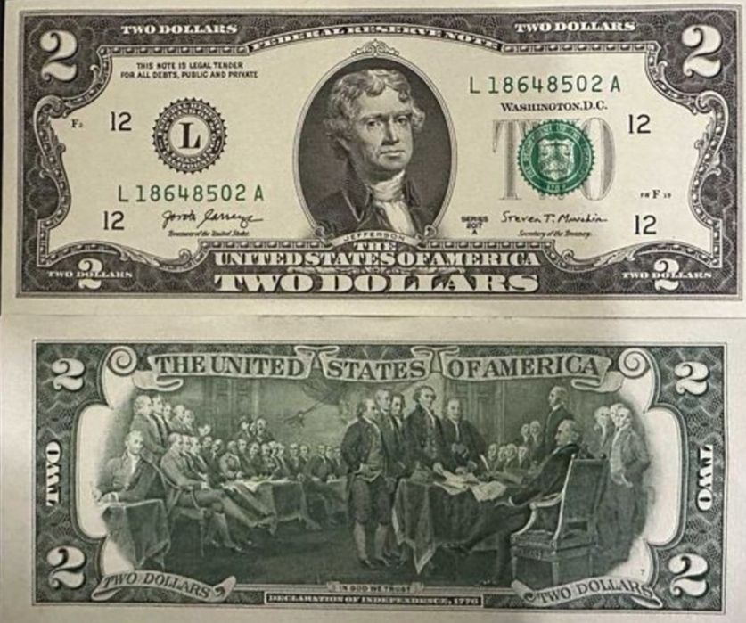 Новые купюры 2 доллара сша.