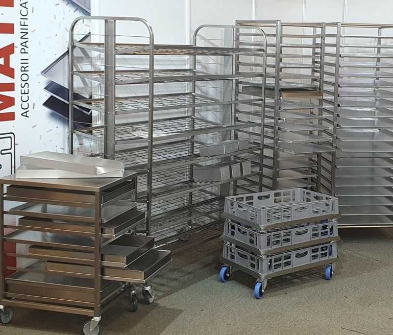 Carucior inox pentru navete de paine - 10 bucati