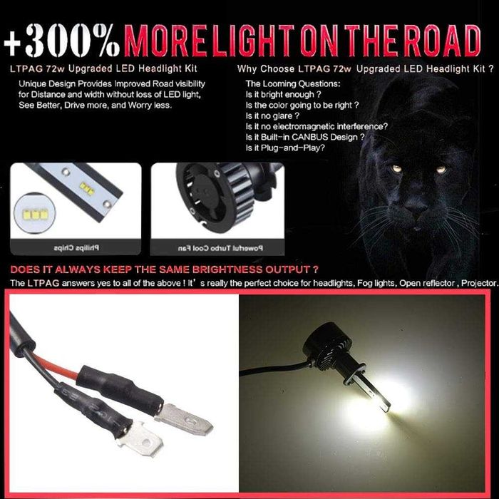 LTPAG H1 LED крушки 72W 12000LM дълги или къси светлини за автомобил