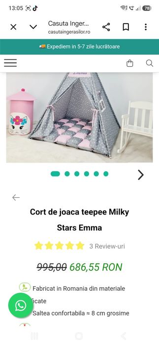 Cort tee pee copii