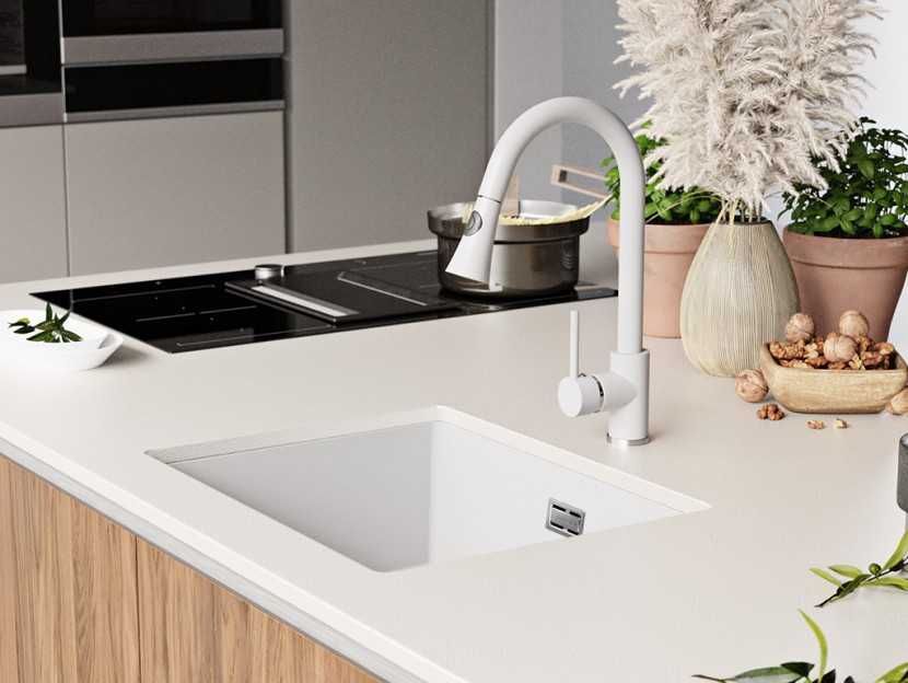 Гранитна Кухненска Мивка за Вграждане под Плот Лондон 60 - Бяла