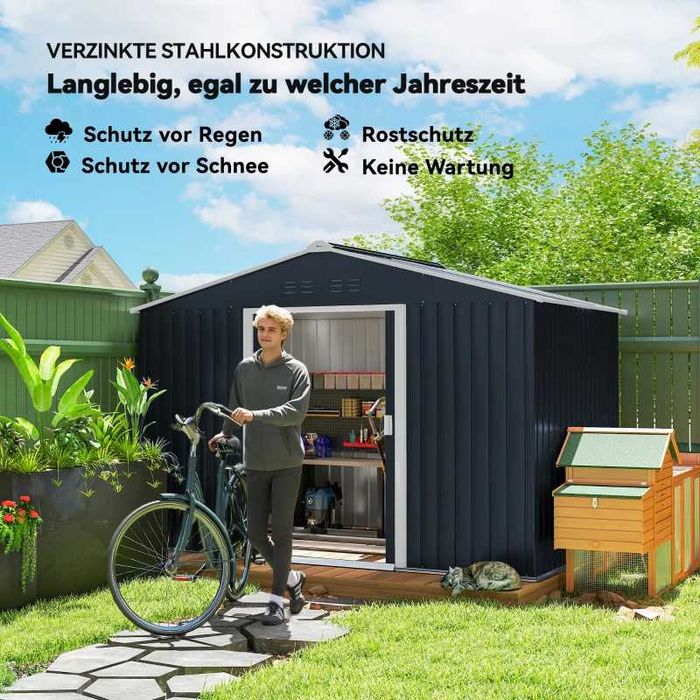 Слънчев метален градински навес с плъзгащи се врати и вентилационни прозорци, 277 x 195 x 192 см