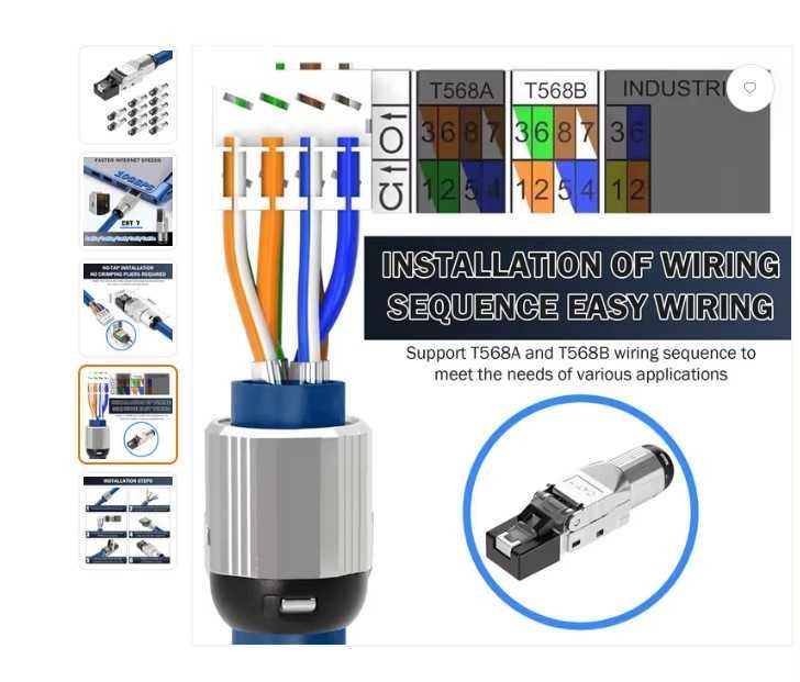 Conectori CAT7 RJ45 fără scule pachet 12 buc complet ecranat STP 10Gbps pentru cabluri LAN rigide – argintiu