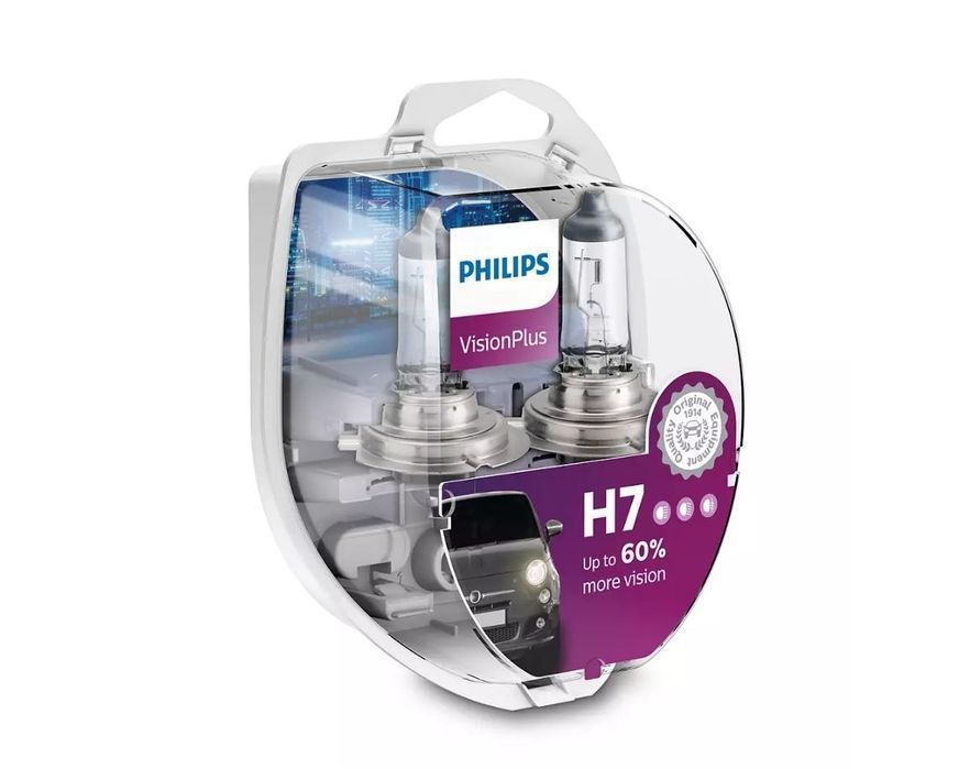 Set 2 becuri auto cu halogen pentru far Philips Vision Plus +60% H7 12V 55W 12972VPS2