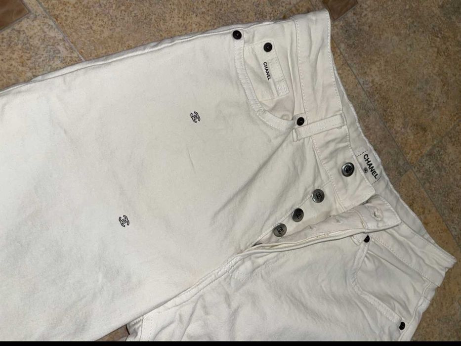 дънки бели слонова кост шанел chanel деним панталон като нови дълги