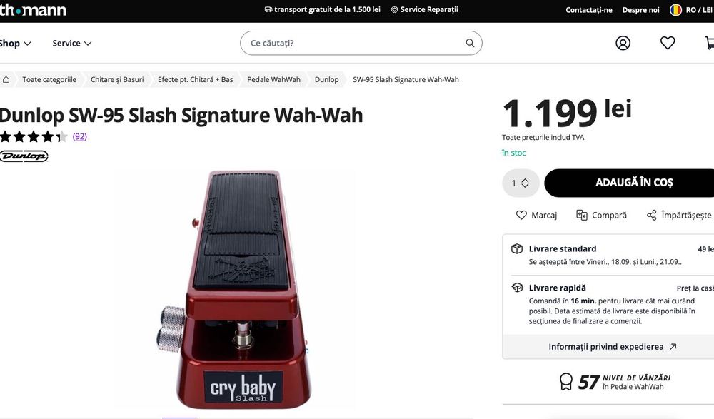 Pedala chitara Wah-Wah Dunlop Cry Baby - SLASH signature model - NOU