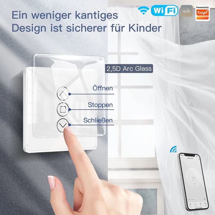 MOES ZigBee, Wi-fi ключ за ролетни  щори, бял стъклен