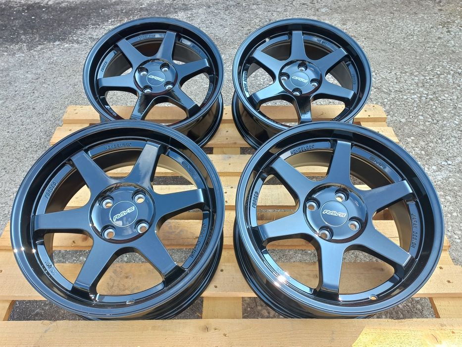 17.4x100 Rays t37 Volk Racing 7.5ж ет35 vw opel honda suzuki bmw e30 Piano Black.