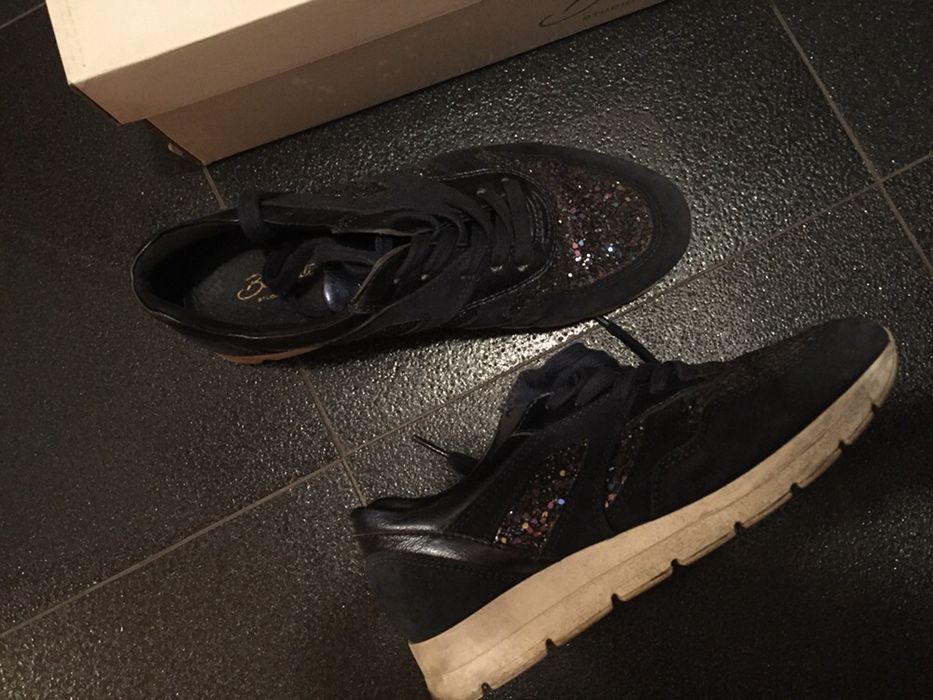 Adidasi pantofi Benvenuti piele naturala intoarsa si sclipici 35/36