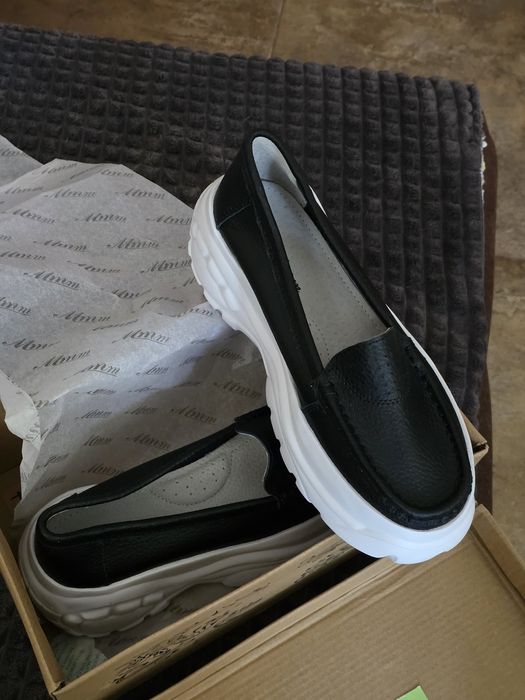 Мокасини тип лоуфари от естествена кожа с дебела подметка