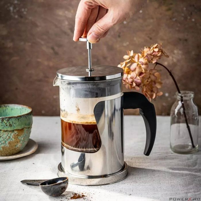 Infuzor cu presa, din sticla si inox, 0.35L, pentru ceai, Kinghoff