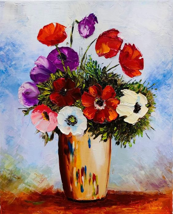 Картина с маслени бои "Ваза с цветя"