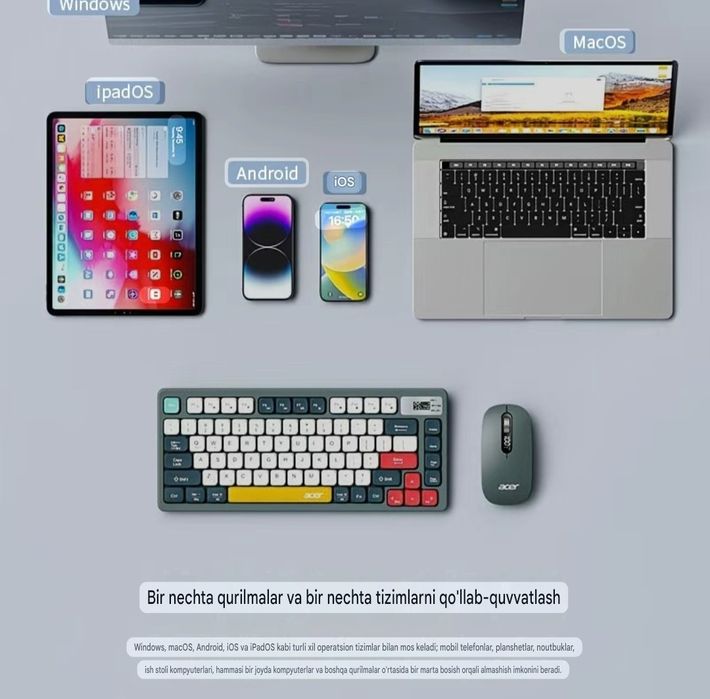 Мембранная клавиатура и мышь Acer (3 вида подключения)