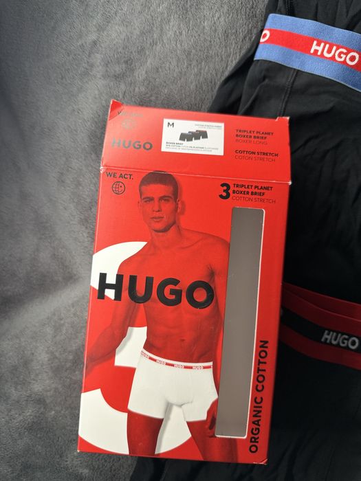 Hugo set 3 boxeri lungi culoare negru cu logo mic marimea M  noi