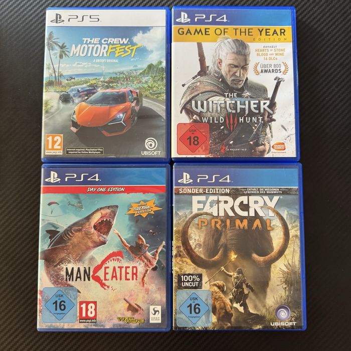 Maneater Man Eater The Crew Motorfest The Witcher 3 Wild Hunt PS4 PS5 Far Cry Primal PS4