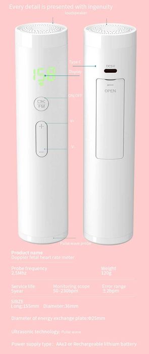 Уред за бебешки сърдечен ритъм bluеtooth Фетален доплер