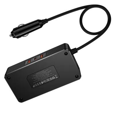 Инвертор за кола 200W 12V Hoco 2 порта max PD66W/1C2A Z66 черно