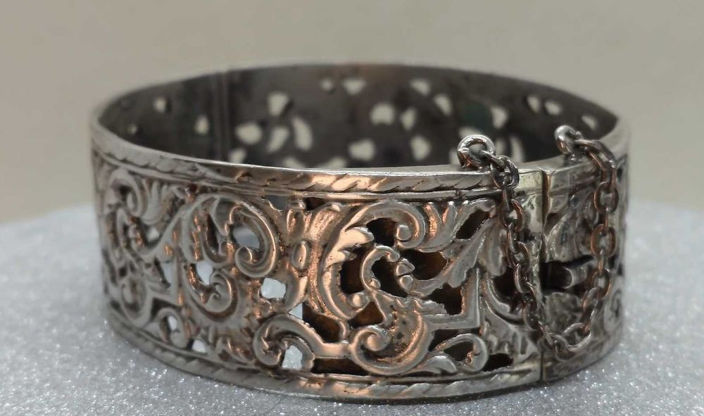 Brățară bangle din argint 800, filigran ajurat – stil edwardian