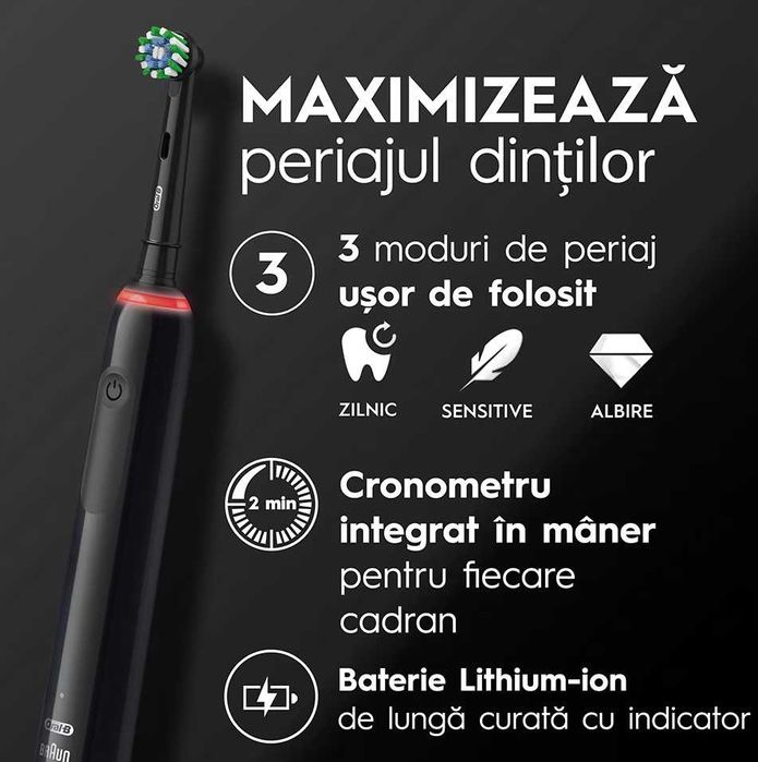 Periuta de dinti electrica Oral-B Pro 3 Cross Action, 3 programe