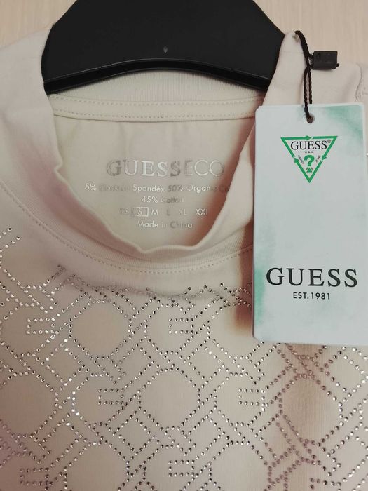 Guess Тениски черна и кремава Slim Fit Нови с етикети