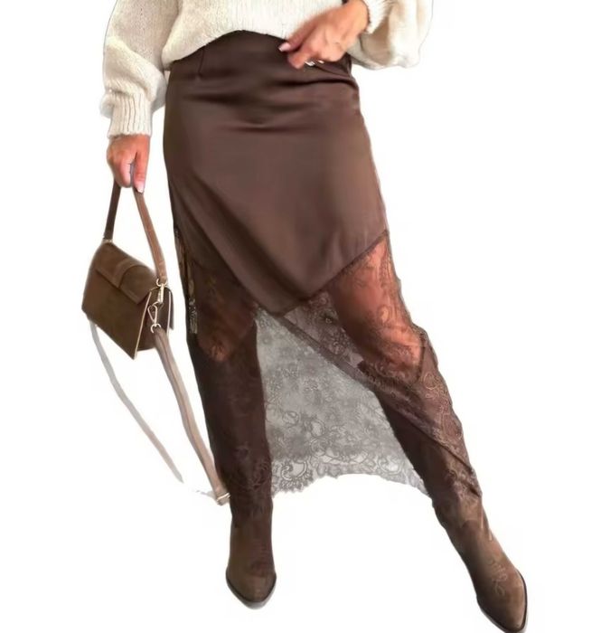 Пола XL  кафяво и дантела