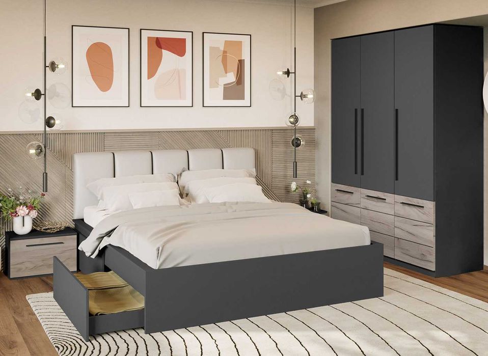 Set Dormitor Gri Noce C10 - Transport Gratuit in 4-10 zile